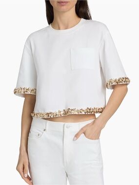 NWT Cinq à Sept Sunflare White Bejeweled CropTop